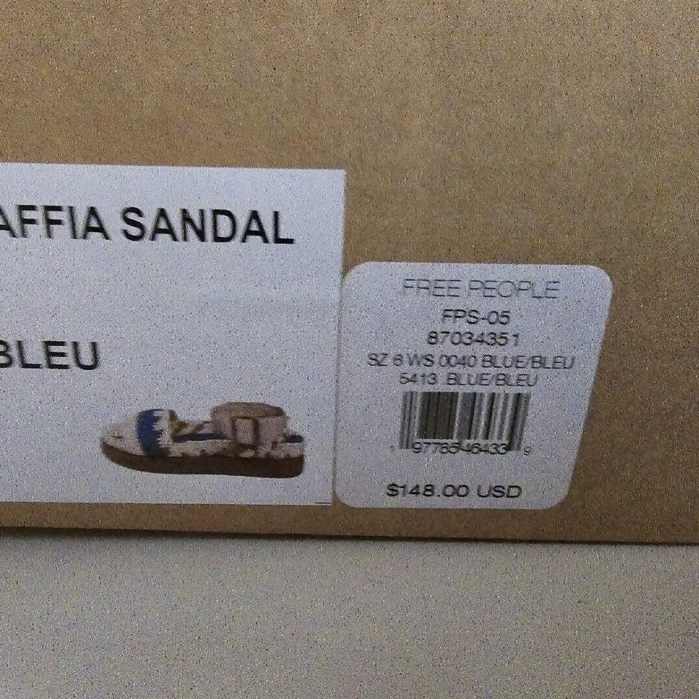 NIB Free People Boho Roma Raffia Sandals Platform Blue Cream Size 6 - Picture 16 of 16